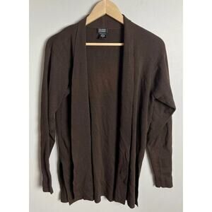 Eileen Fisher 100% Wool Cardigan Sweater Brown Open Front Minimalist Size Small
